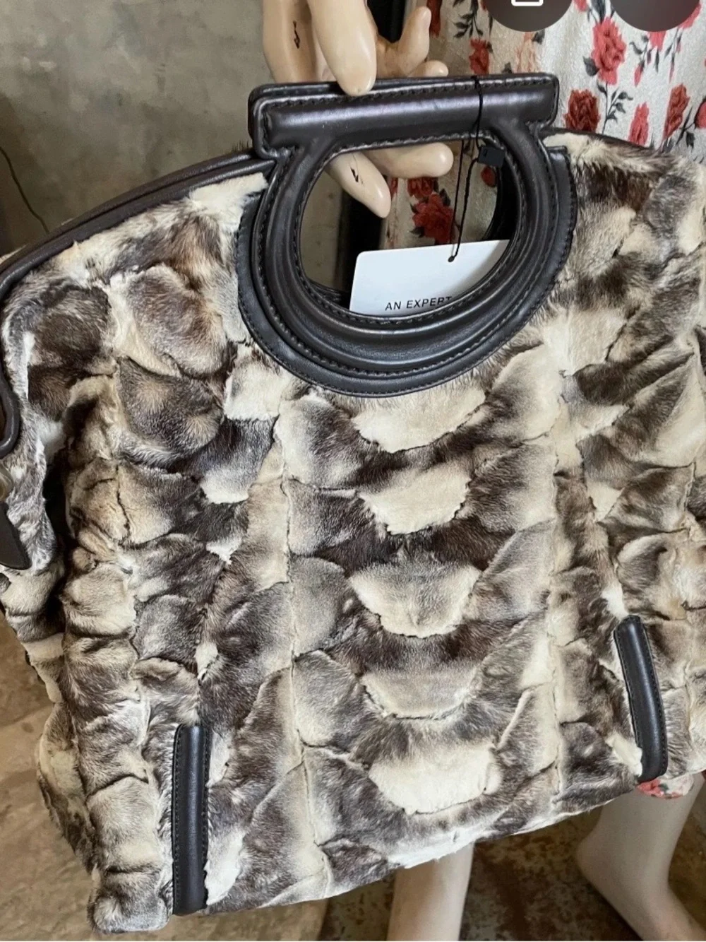 Salvatore Ferragamo White Brown Mink Fur Tote/Boho Bag